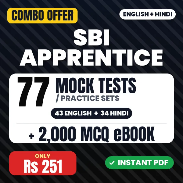SBI Apprentice Exam – 77 Most Important Mock Tests / Practice Sets and 2000 MCQ eBook | English & Hindi Medium PDF Download