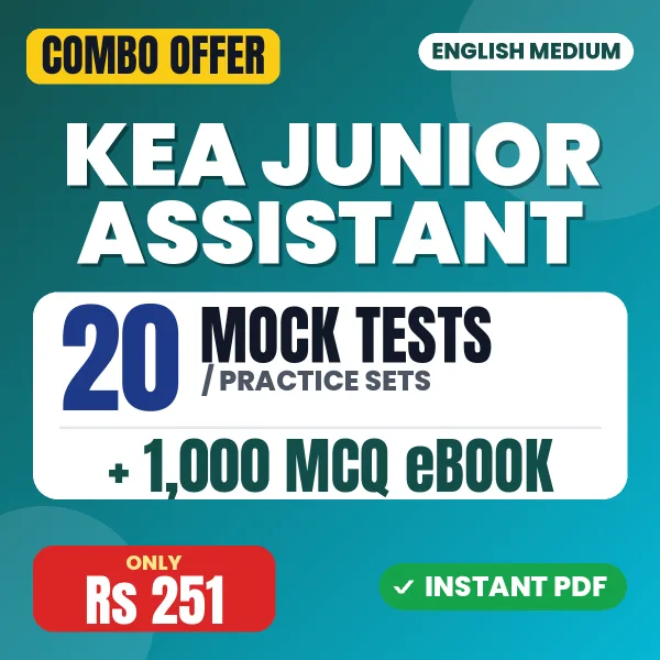 KEA Junior Assistant (Paper-I) Exam – 20 Most Important Mock Tests / Practice Sets and 1000 MCQ eBook | English Medium PDF Download