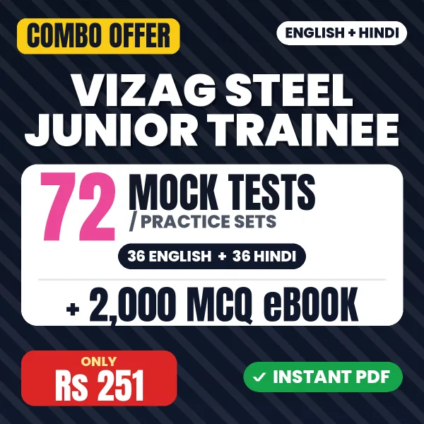 VIZAG Steel Junior Trainees (Paper-I) Exam – 72 Most Important Mock Tests / Practice Sets and 2000 MCQ eBook | English & Hindi Medium PDF Download