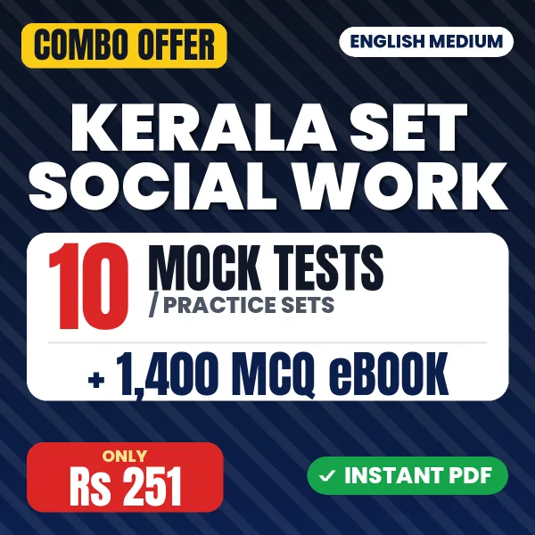 Kerala SET Social Work Exam – 10 Most Important Mock Tests / Practice Sets and 1400 MCQ eBook | English Medium PDF Download