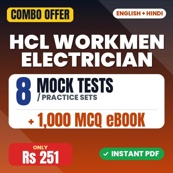 HCL Workmen Electrician Exam – 8 Most Important Mock Tests / Practice Sets and 1000 MCQ eBook | English & Hindi Medium PDF Download