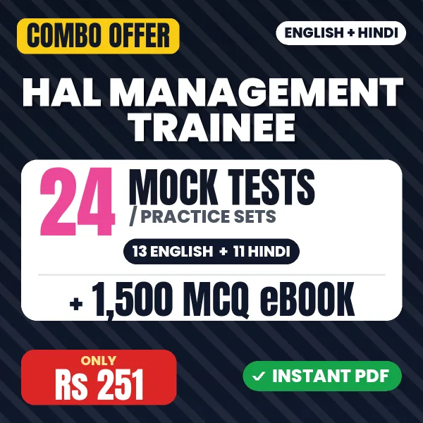 HAL Management Trainee Exam (Mechanical) – 24 Most Important Mock Tests / Practice Sets and 1500 MCQ eBook | English & Hindi Medium PDF Download