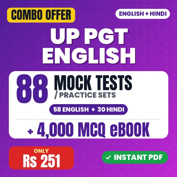UP PGT English Exam – 88 Most Important Mock Tests / Practice Sets and 4000 MCQ eBook | English & Hindi Medium PDF Download