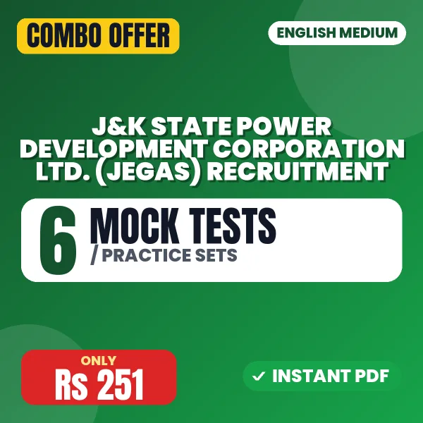 J & K State Power Development Corporation Ltd. Exam – 6 Most Important Mock Tests / Practice Sets | English Medium PDF Download