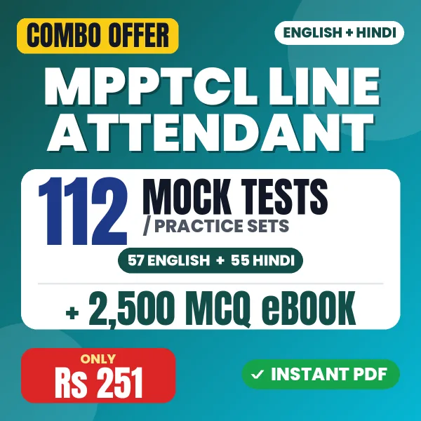 MPPTCL Line Attendant Exam (Electical) – 112 Most Important Mock Tests / Practice Sets and 2500 MCQ eBook | English & Hindi Medium PDF Download