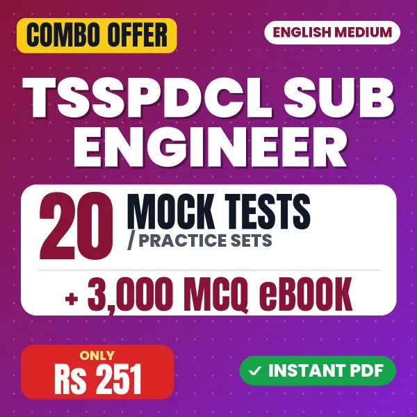 TSSPDCL Sub Engineer Exam (Electrical) – 20 Most Important Mock Tests / Practice Sets and 3000 MCQ eBook | English Medium PDF Download