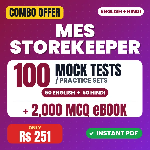 MES Storekeeper Exam – 100 Most Important Mock Tests / Practice Sets and 2000 MCQ eBook | English & Hindi Medium PDF Download