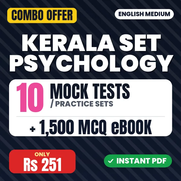 Kerala SET Psychology Exam – 10 Most Important Mock Tests / Practice Sets and 1500 MCQ eBook | English Medium PDF Download
