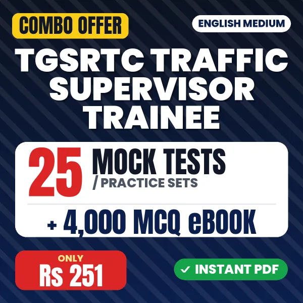 TGSRTC Traffic Supervisor Trainee Exam – 25 Most Important Mock Tests / Practice Sets and 4000 MCQ eBook | English Medium PDF Download