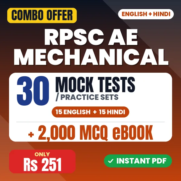 RPSC AE Mechanical (Prelims) Exam – 30 Most Important Mock Tests / Practice Sets and 2000 MCQ eBook | English & Hindi Medium PDF Download
