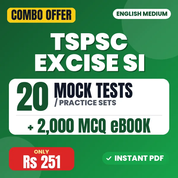 TSPSC Excise SI Exam Paper 1 – 20 Most Important Mock Tests / Practice Sets and 2000 MCQ eBook | English Medium PDF Download