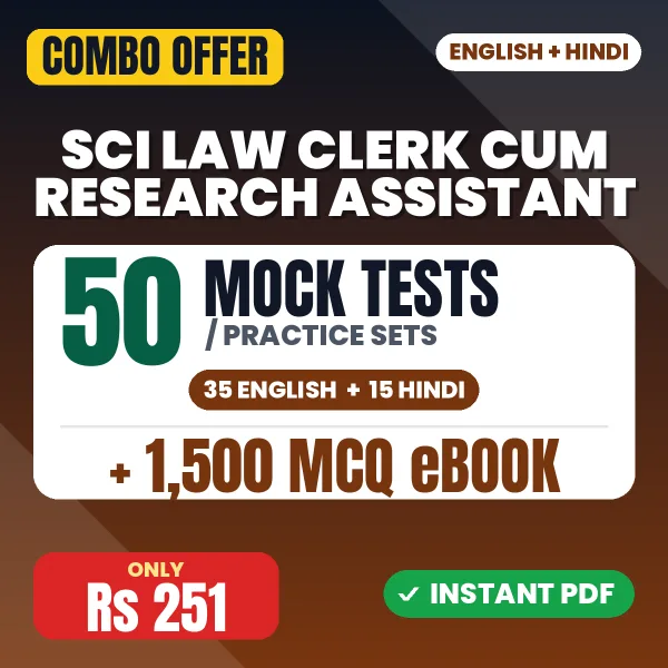 â€‹SCI Law Clerk cum Research Assistant Exam – 50 Most Important Mock Tests / Practice Sets and 1500 MCQ eBook | English & Hindi Medium PDF Download
