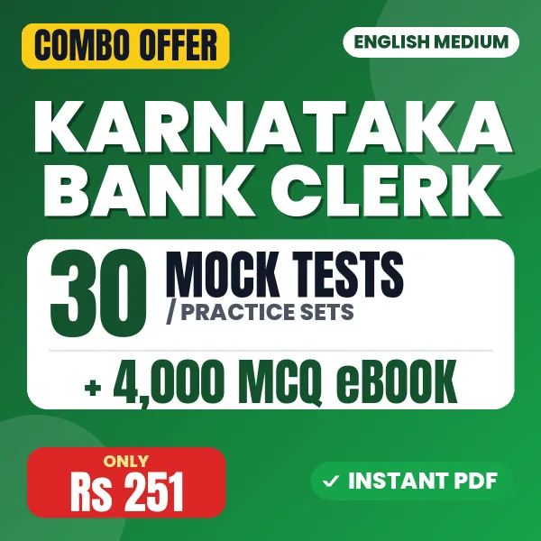 Karnataka Bank Clerk Exam – 30 Most Important Mock Tests / Practice Sets and 4000 MCQ eBook | English Medium PDF Download