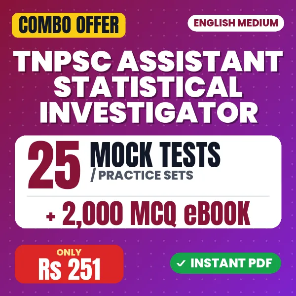TNPSC Assistant Statistical Investigator (Paper-1) Exam – 25 Most Important Mock Tests / Practice Sets and 2000 MCQ eBook | English Medium PDF Download