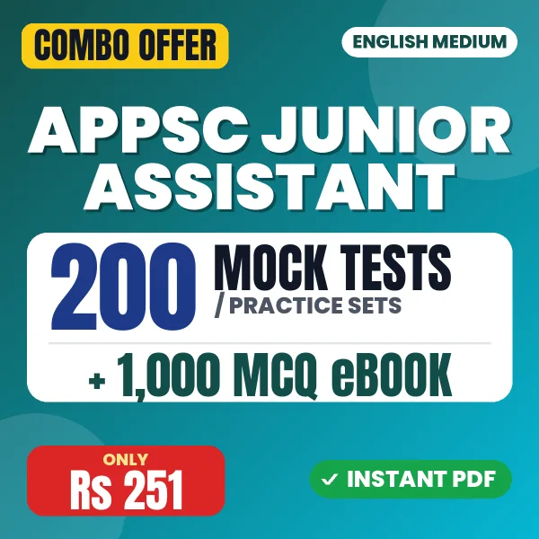 APPSC Junior Assistant Screening Test Exam – 200 Most Important Mock Tests / Practice Sets and 1000 MCQ eBook | English Medium PDF Download