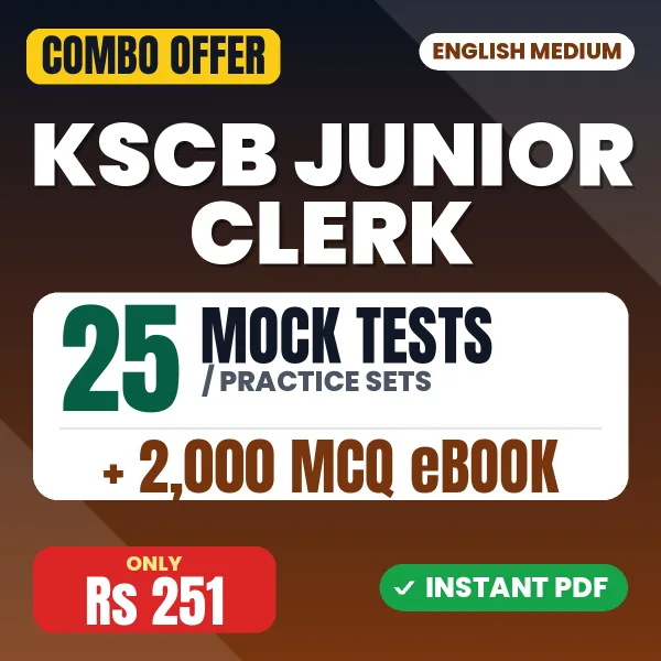 KSCB Junior Clerk Exam – 25 Most Important Mock Tests / Practice Sets and 2000 MCQ eBook | English Medium PDF Download