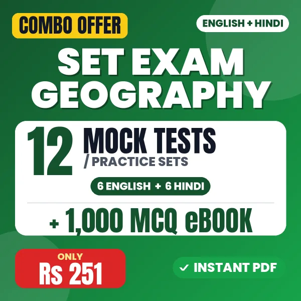 SET Exam Geography (Paper 2) Exam – 12 Most Important Mock Tests / Practice Sets and 1000 MCQ eBook | English & Hindi Medium PDF Download