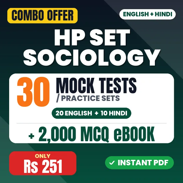 HP SET Sociology Exam Paper 2 – 30 Most Important Mock Tests / Practice Sets and 2000 MCQ eBook | English & Hindi Medium PDF Download