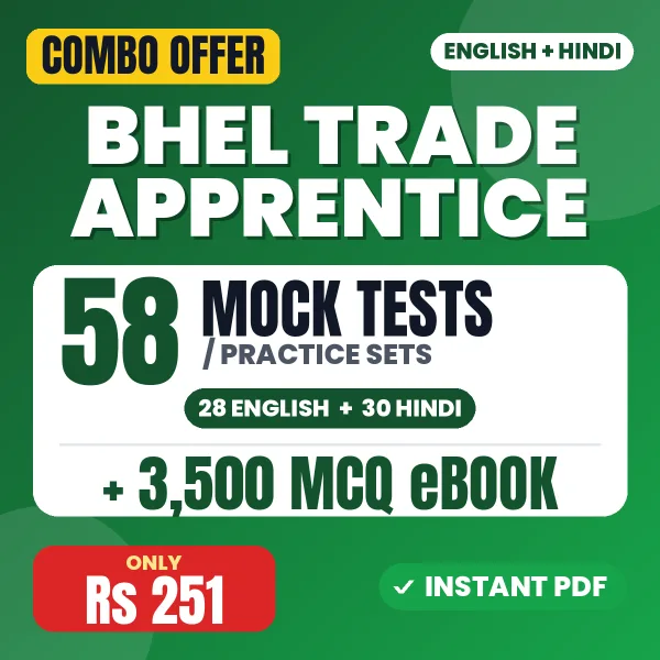 BHEL Trade Apprentice (Fitter) Exam – 58 Most Important Mock Tests / Practice Sets and 3500 MCQ eBook | English & Hindi Medium PDF Download