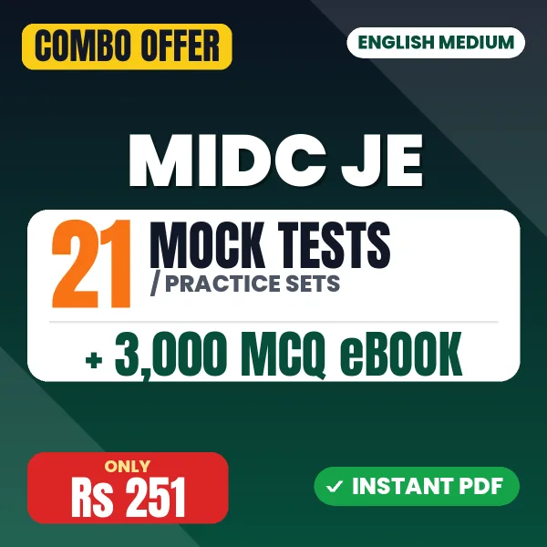 MIDC JE Exam (Civil Engineering) – 21 Most Important Mock Tests / Practice Sets and 3000 MCQ eBook | English Medium PDF Download