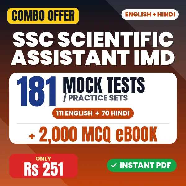 SSC Scientific Assistant IMD Exam Paper 2 – 181 Most Important Mock Tests / Practice Sets and 2000 MCQ eBook | English & Hindi Medium PDF Download