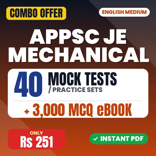 APPSC JE (Mechanical) Exam Paper 1 – 40 Most Important Mock Tests / Practice Sets and 3000 MCQ eBook | English Medium PDF Download