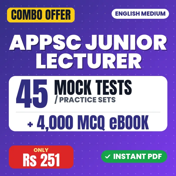 APPSC Junior Lecturer Paper-1 Exam – 45 Most Important Mock Tests / Practice Sets and 4000 MCQ eBook | English Medium PDF Download