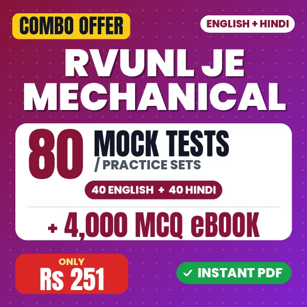 Rajasthan RVUNL JE Mechanical Exam – 80 Most Important Mock Tests / Practice Sets and 4000 MCQ eBook | English & Hindi Medium PDF Download