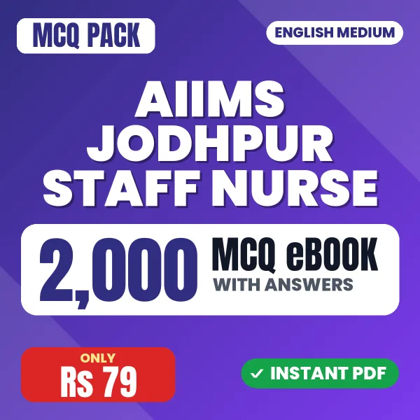 AIIMS Jodhpur Staff Nurse Exam – 2000 MCQ eBook with Answers | English Medium PDF Download