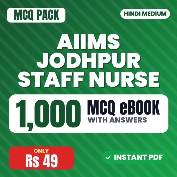 AIIMS Jodhpur Staff Nurse Exam – 1000 MCQ eBook with Answers | Hindi Medium PDF Download