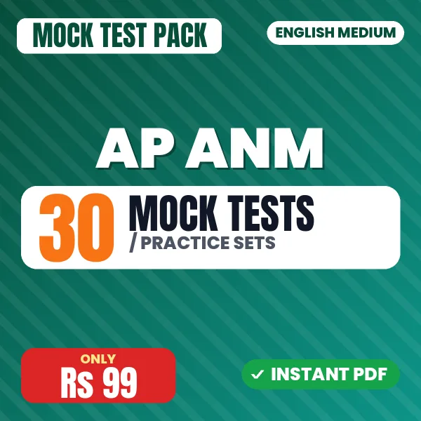 AP ANM Exam – 30 Mock Tests / Practice Sets | English Medium PDF Download