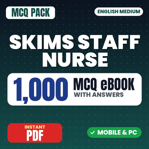 SKIMS Staff Nurse, Technician Exam – 1000 MCQ eBook with Answers | English Medium PDF Download
