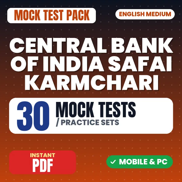 Central Bank of India Safai Karmchari Exam – 30 Mock Tests / Practice Sets | English Medium PDF Download