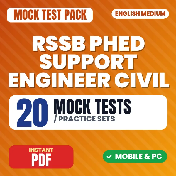 RSSB PHED Support Engineer (Civil) Exam – 20 Mock Tests / Practice Sets | English Medium PDF Download