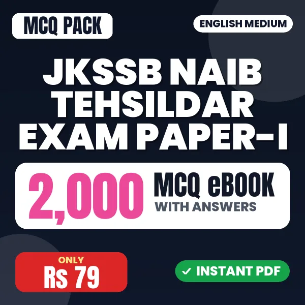 JKSSB Naib Tehsildar Exam Paper-I – 2000 MCQ eBook with Answers | English Medium PDF Download