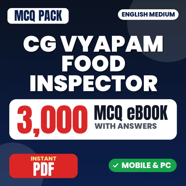 CG Vyapam Food Inspector Exam – 3000 MCQ eBook with Answers | English Medium PDF Download