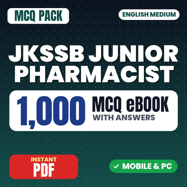 JKSSB Junior Pharmacist Exam – 1000 MCQ eBook with Answers | English Medium PDF Download