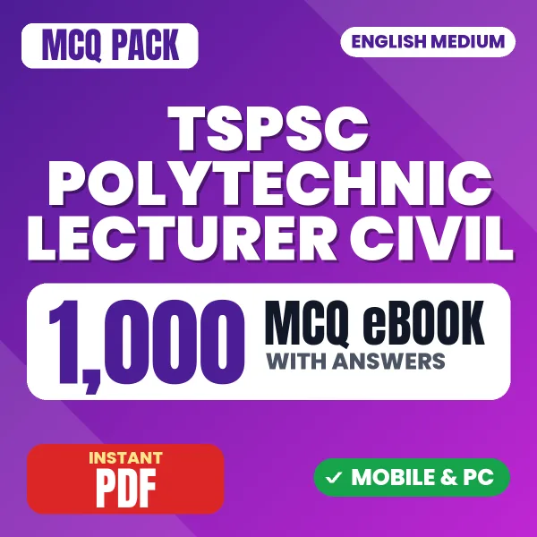 TSPSC Polytechnic Lecturer (Civil) Exam (Paper-I) – 1000 MCQ eBook with Answers | English Medium PDF Download