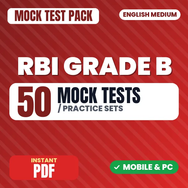 RBI Grade B Phase I Prelims Exam (General) – 50 Mock Tests / Practice Sets | English Medium PDF Download