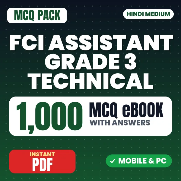 FCI Assistant Grade 3 (Technical) Exam Phase 2 Paper – 1000 MCQ eBook with Answers | Hindi Medium PDF Download