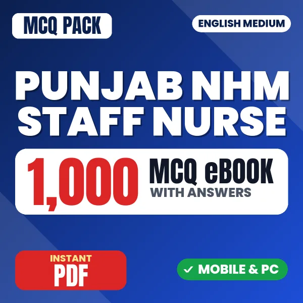Punjab NHM Staff Nurse Exam – 1000 MCQ eBook with Answers | English Medium PDF Download