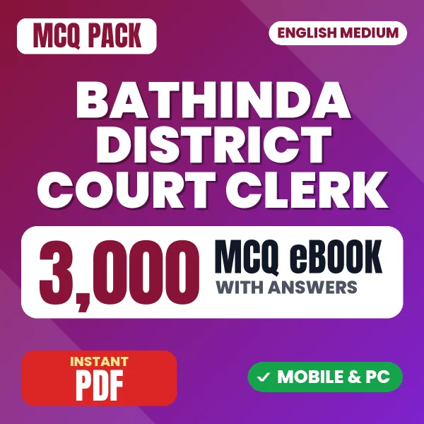 Bathinda District Court Clerk Exam – 3000 MCQ eBook with Answers | English Medium PDF Download
