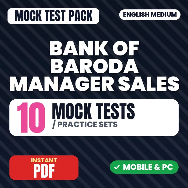 Bank of Baroda SO (Manager - Sales) Exam – 10 Mock Tests / Practice Sets | English Medium PDF Download