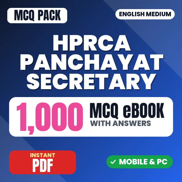 HPRCA Panchayat Secretary Exam – 1000 MCQ eBook with Answers | English Medium PDF Download