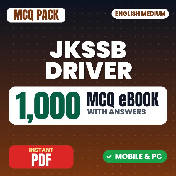 JKSSB Driver Exam – 1000 MCQ eBook with Answers | English Medium PDF Download