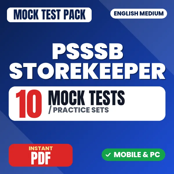 PSSSB Storekeeper PART A Exam - Punjabi – 10 Mock Tests / Practice Sets | English Medium PDF Download