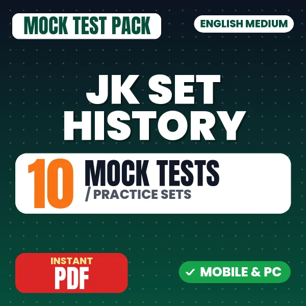 JK SET History Exam Paper 2 – 10 Mock Tests / Practice Sets | English Medium PDF Download