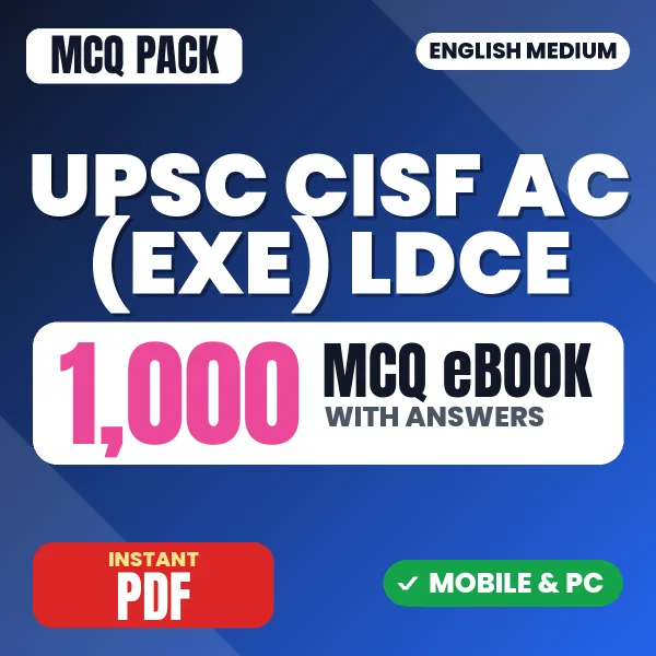 UPSC CISF AC (EXE) LDCE (Paper-1) Exam – 1000 MCQ eBook with Answers | English Medium PDF Download