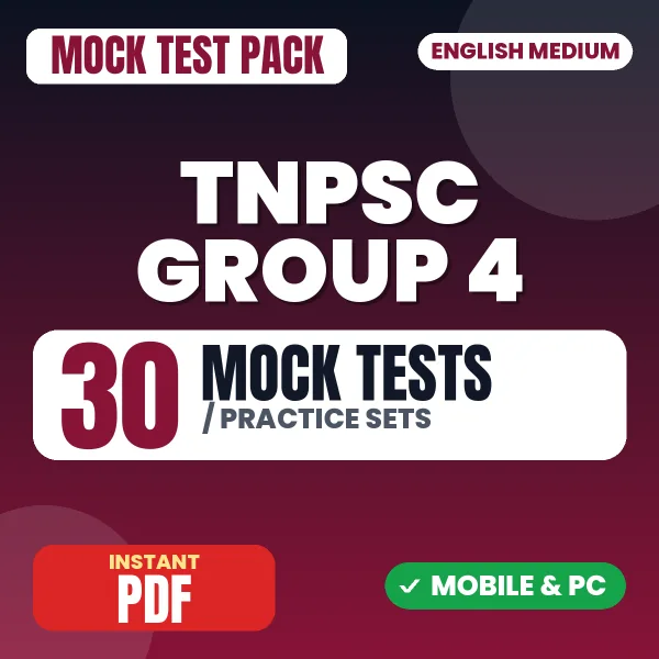 TNPSC Group 4 Exam Part A - Tamil – 30 Mock Tests / Practice Sets | English Medium PDF Download