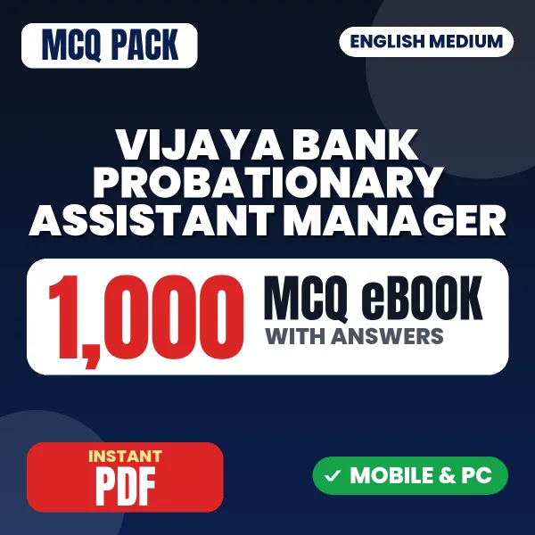 Vijaya Bank Probationary Assistant Manager Exam – 1000 MCQ eBook with Answers | English Medium PDF Download